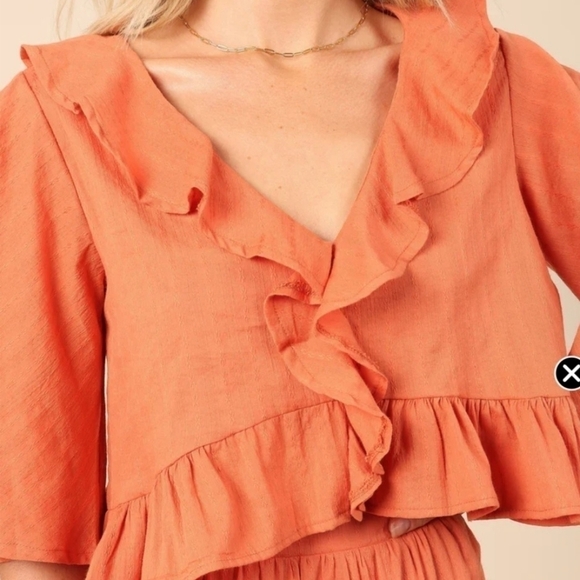 Petal & Pup Flutter Sheridan Sleeve Boho Ruffle Peasant Blouse Top Large Rust - Picture 10 of 14